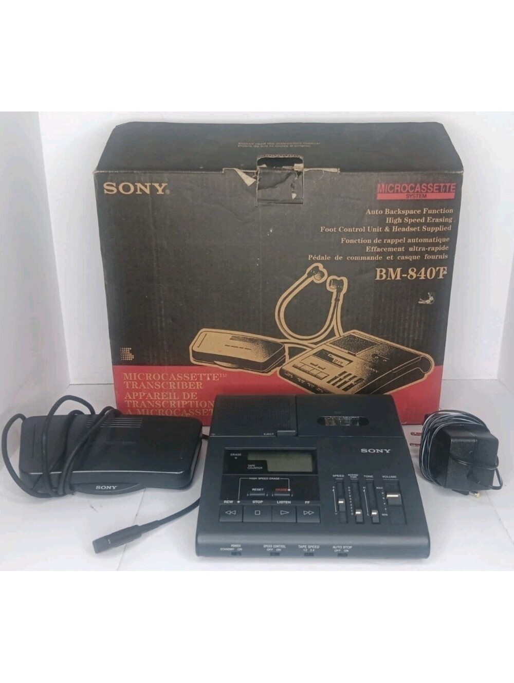 Sony BM-840 Microcassette Transcriber W/ Foot Control Unit & A/C  PARTS REPAIR